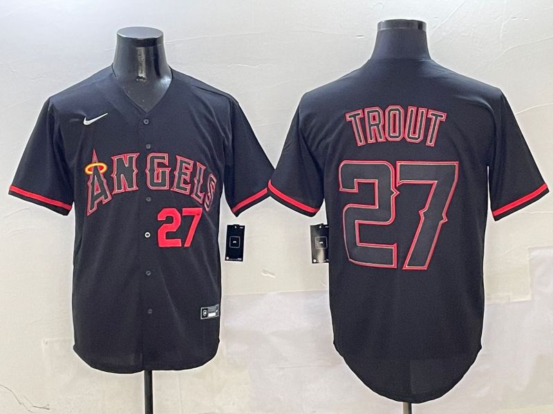 Men Los Angeles Angels #27 Trout Black Game 2025 Nike MLB Jersey style 5